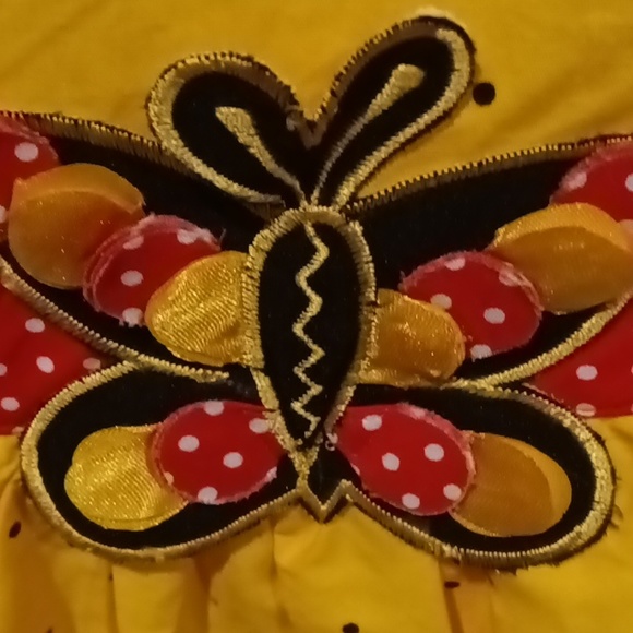 NWOT Shrawanti gold&black polkadot dress w butterflies & belt Sz 32 EU/23/14 US - Picture 6 of 15